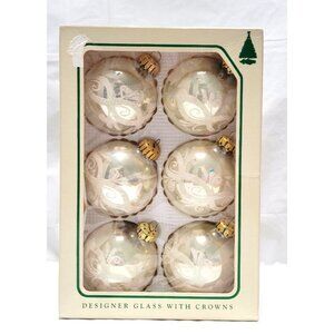 Vintage Christmas by Krebs Large Designer Glass w/ Gold Crowns - Glitter Design